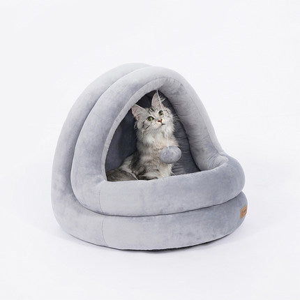 Cat House Bed | Velvet & PP Cotton | Cozy Soft Pet Hideaway, Small/Large