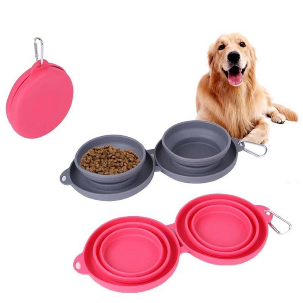 Portable Double Pet Bowl | TPE & Folding Silicone | Travel-Friendly, 16×4.5×18cm