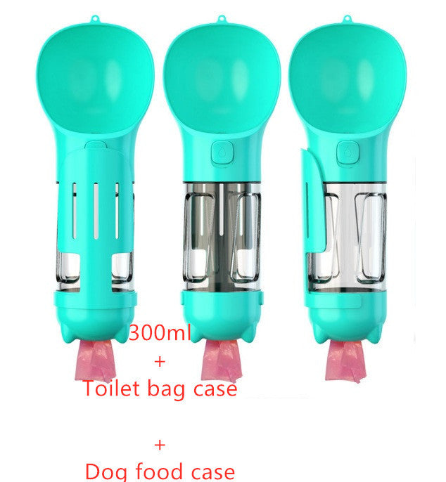 Portable Pet Water Bottle | ABS Design | 3-in-1 Water Dispenser with Food Box & Garbage Bag, 300ml/500ml