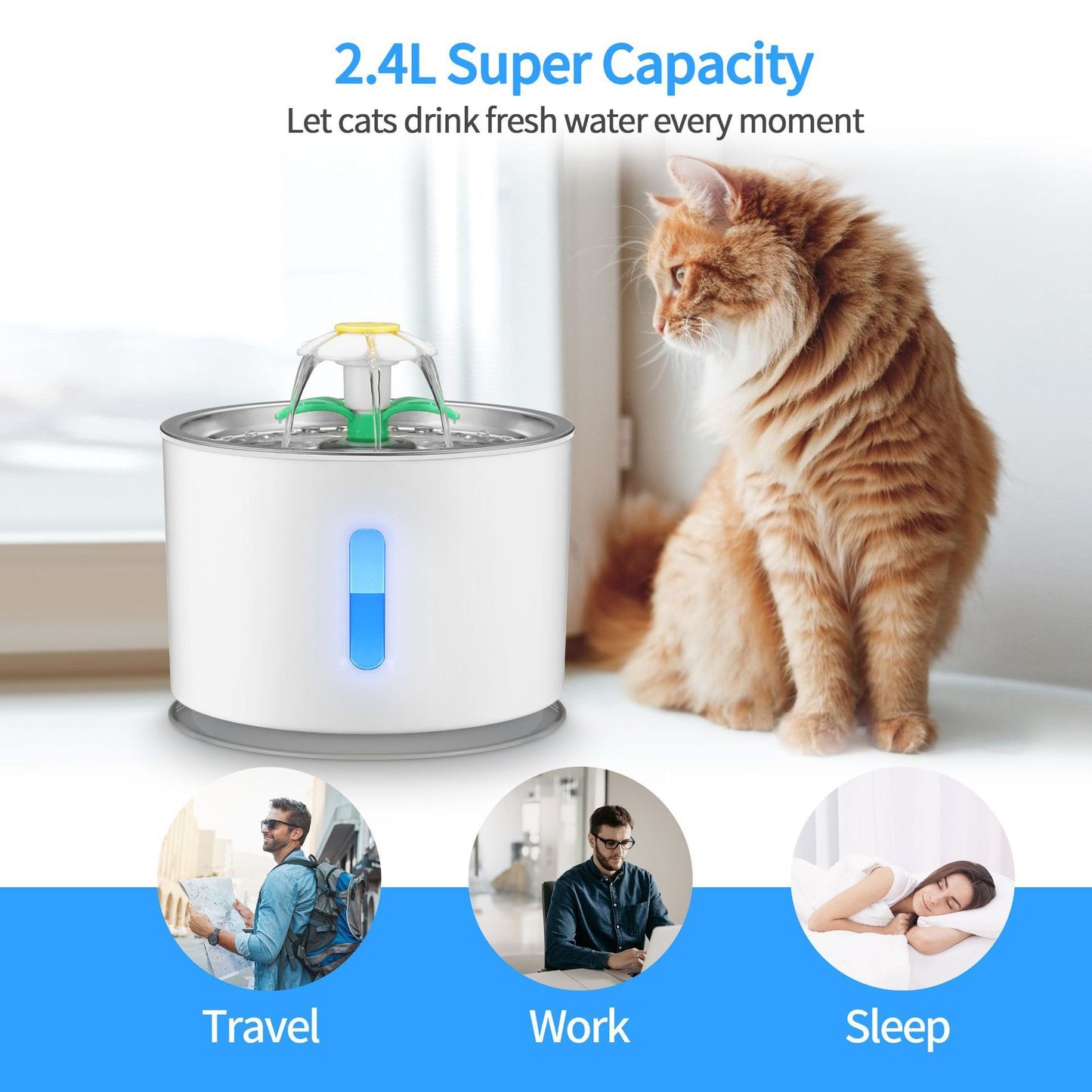 Pet Water Fountain | USB Automatic Design | Drinking Dispenser, 2.4L