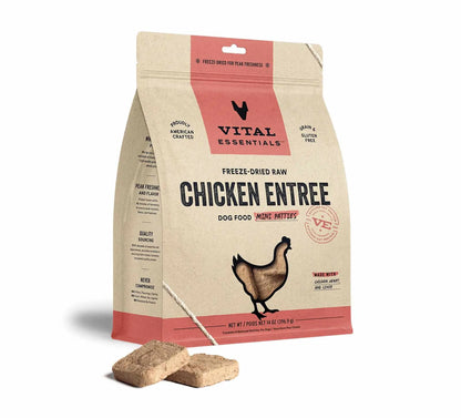 Vital Essentials(R) Chicken Entree | Mini Patties Dog Food | Dried Raw Chicken | High Protein Rich, 14 oz