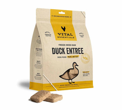 Vital Essentials Duck Entree | Mini Patties Dog Food | Dried Raw Duck | High Protein Rich, Mini Size