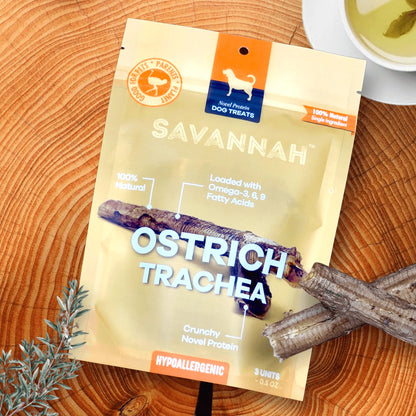Savannah Ostrich Trachea Dog Treats | Crunchy & All-Natural | Hypoallergenic