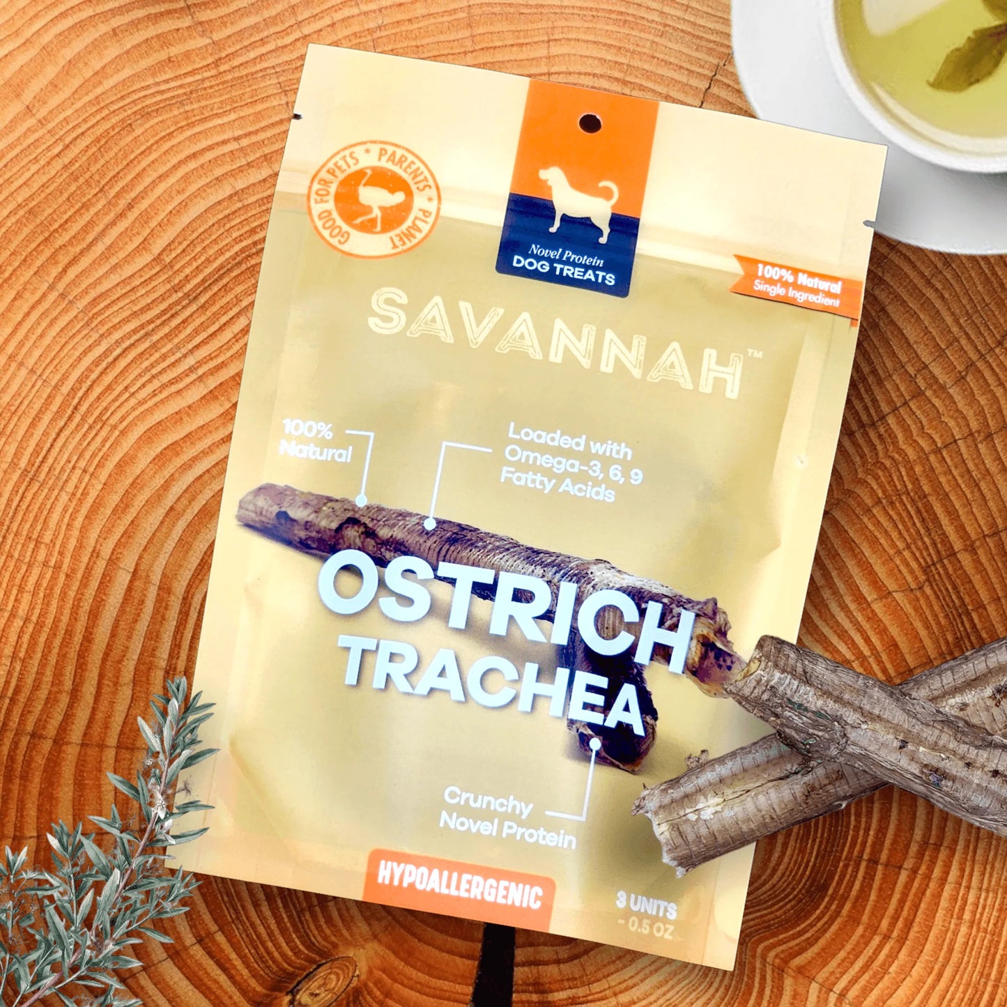 Savannah Ostrich Trachea Dog Treats | Crunchy & All-Natural | Hypoallergenic