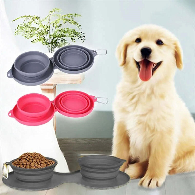 Portable Double Pet Bowl | TPE & Folding Silicone | Travel-Friendly, 16×4.5×18cm