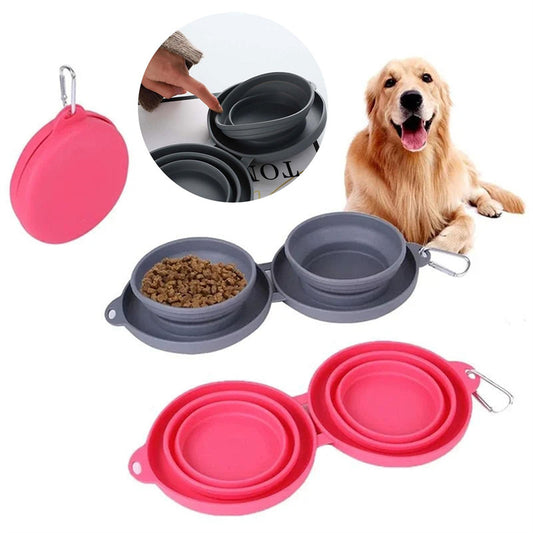 Portable Double Pet Bowl | TPE & Folding Silicone | Travel-Friendly, 16×4.5×18cm
