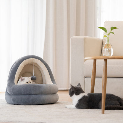 Cat House Bed | Velvet & PP Cotton | Cozy Soft Pet Hideaway, Small/Large