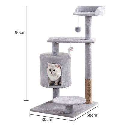 Cat Tree | Plush Fabric Design | Climbing Frame with Nest & Scratch Board | 30×50×90cm