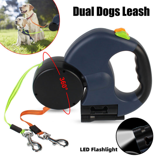 Dual Retractable Dog Leash | ABS Design | Reflective & Durable, 3M per Leash