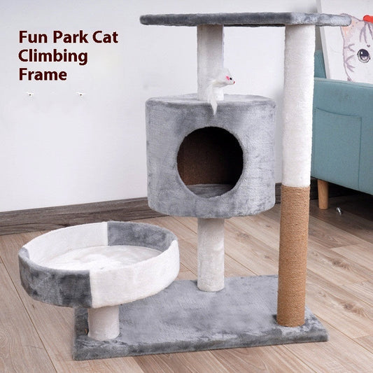 Cat Tree | Plush Fabric Design | Climbing Frame with Nest & Scratch Board | 30×50×90cm