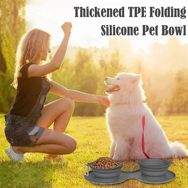Portable Double Pet Bowl | TPE & Folding Silicone | Travel-Friendly, 16×4.5×18cm