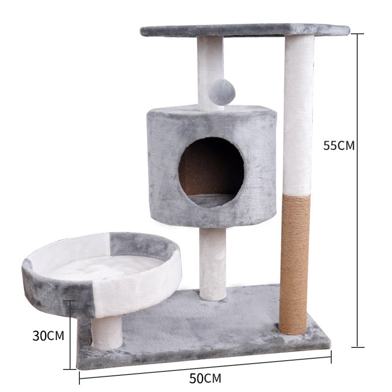 Cat Tree | Plush Fabric Design | Climbing Frame with Nest & Scratch Board | 30×50×90cm