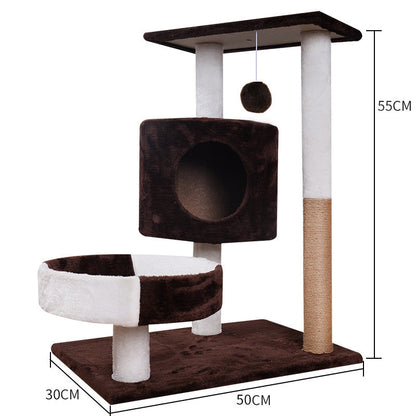 Cat Tree | Plush Fabric Design | Climbing Frame with Nest & Scratch Board | 30×50×90cm