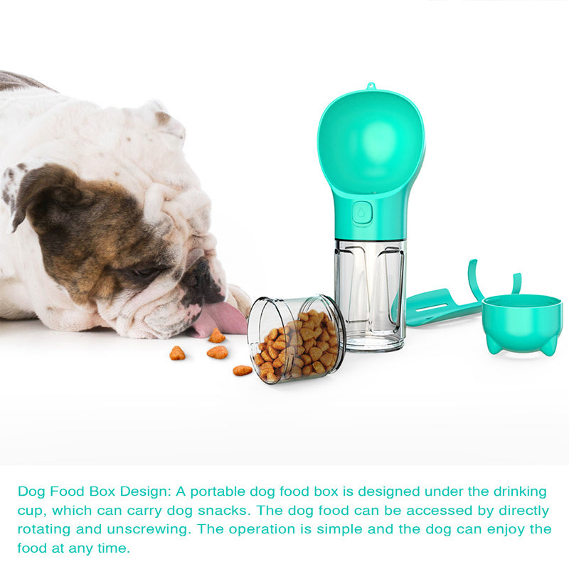 Portable Pet Water Bottle | ABS Design | 3-in-1 Water Dispenser with Food Box & Garbage Bag, 300ml/500ml