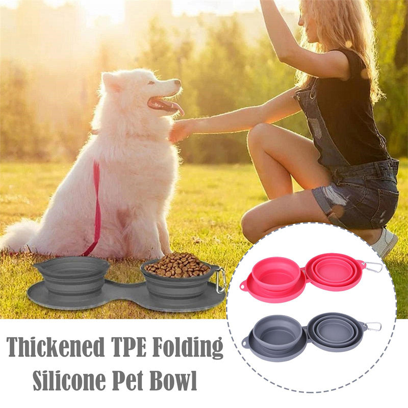 Portable Double Pet Bowl | TPE & Folding Silicone | Travel-Friendly, 16×4.5×18cm