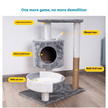 Cat Tree | Plush Fabric Design | Climbing Frame with Nest & Scratch Board | 30×50×90cm